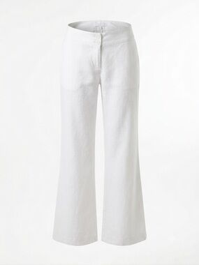 Marks & Spencer Linen Blend Wide Leg Pants White High Rise Long Trousers US 6